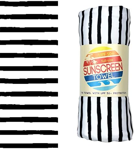 Luv Bug UPF Pool/Beach Towel, Sunscreen Towel, UV Protection, UPF 50+, Sand Free, Absorbent, & Quick Drying for Swimming, Beaches, Camping, & Travel (28.5" x 58.5", Black Stripe)