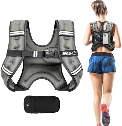 BAGAIL Weighted Vest, 5lbs/10lbs/12lbs/15lbs/20lbs/25lbs/30lbs Weight Vest with Detachable Pouch, Rucking Vest for Women, Men, Walking, Weight Loss, Training, Running
