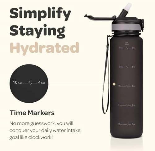 Hydracy Water Bottle with Time Marker -Large BPA Free Water Bottle & No Sweat Sleeve -Leak Proof Gym Bottle with Fruit Infuser Strainer & Times to Drink -Ideal for Fitness Sports & Outdoors