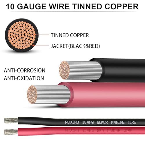 10 Gauge Marine Wire Include 10 AWG 50FT Red & 50FT Black,10 Gauge Marine Grade Wire Tinned Copper Electrical Cable for Automotive Boat Speakers Battery Lighting Solar Panel Camper Trailer
