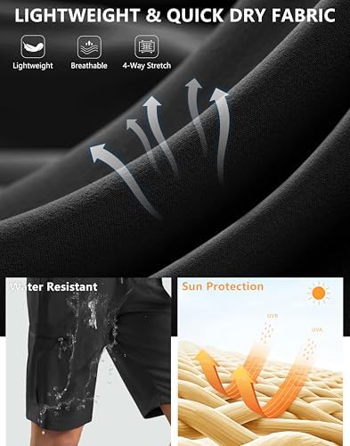 SANTINY Women's 10'' Lightweight Hiking Cargo Shorts with 5 Zipper Pockets Quick Dry Summer Long Travel Golf Shorts for Women