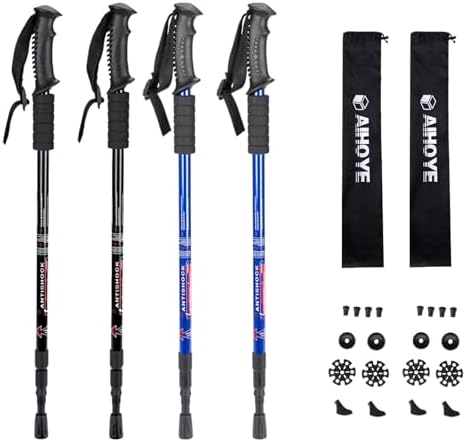 Aihoye Collapsible Trekking Poles - 2 Pack, Lightweight, Anti-Shock Walking Sticks - Adjustable for Men and Women