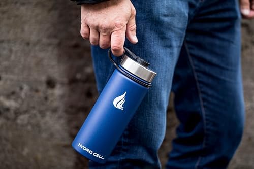 HYDRO CELL Stainless Steel Insulated Water Bottle with Straw - For Cold & Hot Drinks - Metal Vacuum Flask with Screw Cap and Modern Leakproof Sport Thermos for Adults (Navy 18oz)