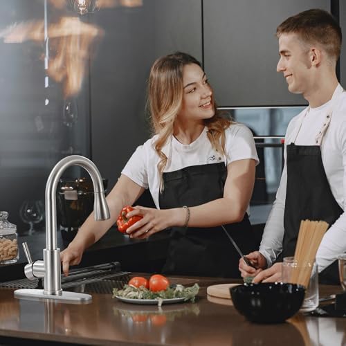 Kitchen Faucets with Pull Down Sprayer, High Arc Single Handle Stainless Steel Commercial Kitchen Faucet 1 or 3 Hole Sink Faucet for Farmhouse Camper Laundry Rv Bar, Brushed Nickel