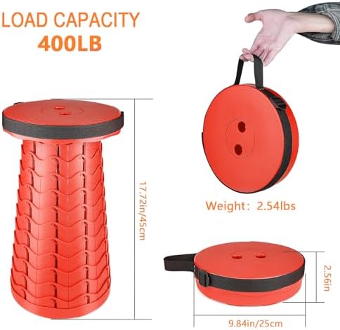 Boreeman Upgraded Folding Stool Lightweight Yet More Sturdy with Load Capacity 400lbs Portable Collapsible Stool for Camping Fishing Hiking BBQ (All Red)