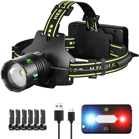 1200 Lumens Super Bright LED Rechargeable Headlamp, Zoomable Head lamp & 9 Lighting Modes, Upgraded Detachable Polymer Battery Cace, IP67 Waterproof for Camping | Auto Repair | Hiking | Fishing