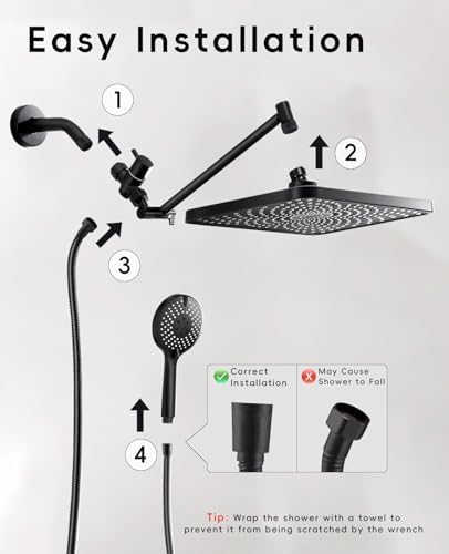 Premium 12.2" Rain Shower Head with Handheld Spray, Updated High Pressure Rainfall Shower Head with Handheld Combo, Large Rain Overhead Waterfall Showerheads | Anti-Clog Nozzles | Air-in Tech