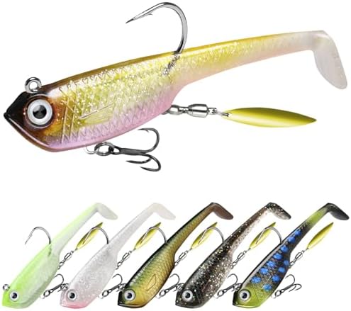 TRUSCEND Pre-Rigged Soft Fishing Lures, Well-Made Easy Catching Lures for Family Fishing, Great Action Swimbaits with Spinner, All-Conditions Fishing Gear for Bass Trout Walleye, Crappie Fishing Jigs
