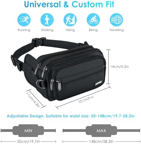 AGPTEK Fanny Pack for Women Men, RFID Large Capacity Waist Wallet Bag, Adjustable & Waterproof Bum Belt Pouch for Travel, Running, Shopping, Hiking, Dog Walking, Cycling, Climbing