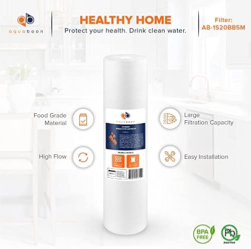 Aquaboon 5 Micron 20 x 4.5 Whole House Sediment Filter Cartridge 20 inch Water Filter Replacement Compatible with DGD-5005-20, FP25B, AP810-2, 2-Pack