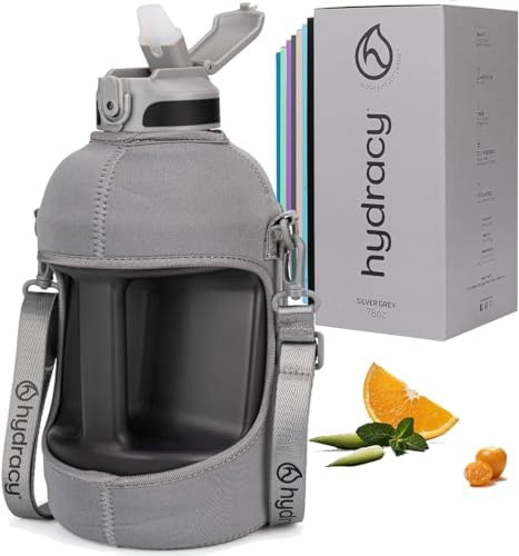 Hydracy Water Bottle with Time Marker -Large BPA Free Water Bottle & No Sweat Sleeve -Leak Proof Gym Bottle with Fruit Infuser Strainer & Times to Drink -Ideal for Fitness Sports & Outdoors