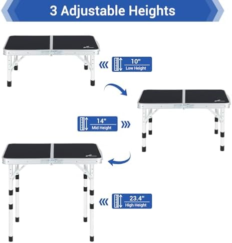 Sportneer Folding Table: Adjustable Height Camping Essentials 23.6" L x 15.7" W 3 Height with Mesh Layer - Compact & Portable Small Folding Table for Outdoor Camp Garden Picnic BBQ Dining Cooking