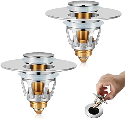 2Pcs Bathroom Sink Stoppers ,Pop Up Drain Stopper for Bathroom Sink,2-in-1 Sink Stopper & Strainer,Universal Wash Basin Sink Stopper,for 1.1"~1.5" Bathroom Sink Drain(Silver)