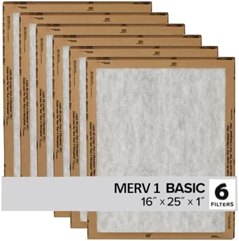 Filtrete 16x25x1 Air Filter, 3M MERV 1 HVAC Flat Furnace Filter Replacement, 6-Pack (Actual Size 15.98x25x0.98 in)