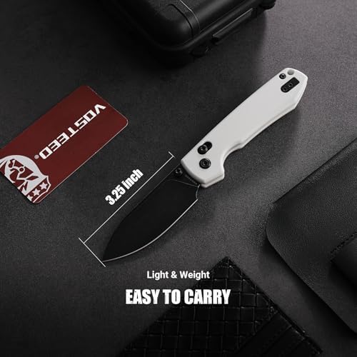 Vosteed EDC Knife, Lightweight Folding Pocket knife with Clip for Men and Women, Sharp Crossbar Lock Knife with 3.25" Sandvik 14C28N Steel Blade, G10 Handle for Camping, Hiking - Raccoon