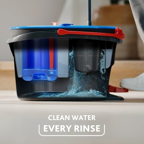 O-Cedar RinseClean Spin Mop & Bucket System + 1 Extra Mop Head | Clean with Clean Water | Removes 99% of Bacteria