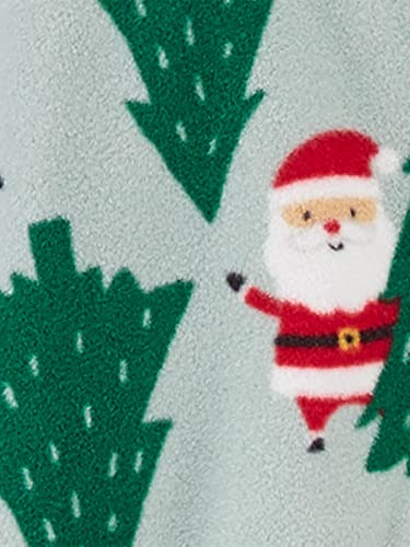 Simple Joys by Carter's Kids' Holiday Loose-fit Flame Resistant Fleece Footed Pajamas, Light Grey Santa/Mint Green Christmas Print, 7
