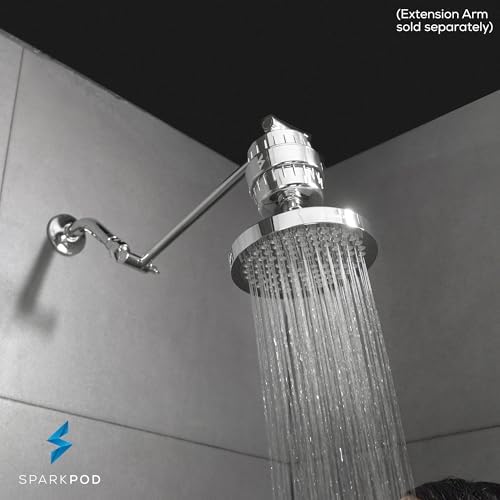 SparkPod Luxury Filtered Shower Head Set 23 Stage Shower Filter - Reduces Chlorine and Heavy Metals - High Pressure Showerhead Filter (6" Round, Luxury Polished Chrome)