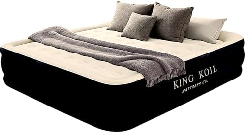 King Koil Luxury California King Air Mattress with Built-in High-Speed Patented Pump for Home, Camping & Guests- 16in Inflatable Double High Airbed Blow Up Bed, Waterproof, 1 Year Warranty