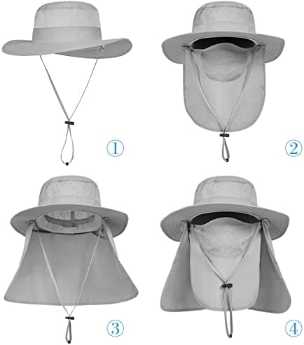 3 Pack Mens Outdoor Wide Brim Fishing Hat,UPF 50+ Sun Protection Cap with Face Neck Flap for Hiking & Garden