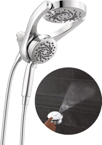 Delta Faucet 5-Setting HydroRain 2-in-1 Dual Shower Head with ProClean Spray, Chrome Round Shower Head with Hose, Hand Held Shower Head, Chrome 75419