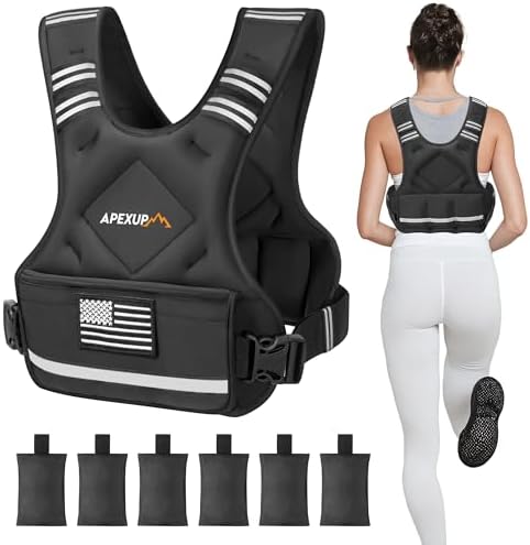 APEXUP Adjustable Weighted Vest, 4-10lb/12-18lb/20-32lb Vest with 6 Ironsand Weights and Large Pocket, Weight Vest for Men Women Strength Training, Running, Walking