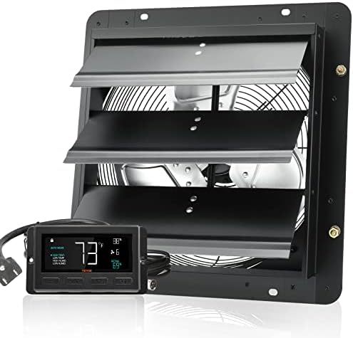 VEVOR 14'' Exhaust Fan with Temperature Humidity Controller, 1513 CFM, 10-Speed Adjustable Wall Mount Attic Fan, Ventilation and Cooling for Greenhouses, Garages, Sheds, ETL Listed