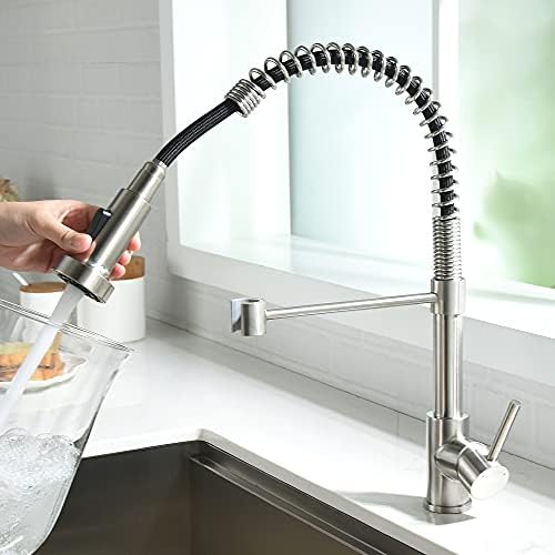 Kitchen Faucet, Kitchen Faucets with Pull Down Sprayer Sus304 Stainless Steel Industrial Single Handle One Hole Faucet for Farmhouse Camper Laundry Utility Rv Wet Bar Sinks Bushed Nickel 866082SN
