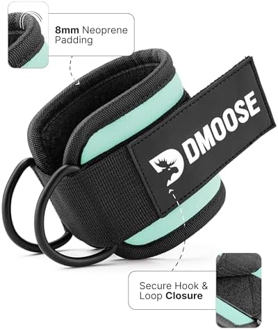 DMoose Fitness Ankle Straps for Cable Machines - One Size Fit with Premium Padding, Glute Kickback Ankle Strap for Women & Men, Cable Attachments for Gym, Booty Workouts, Leg Extension & Hip Abductors