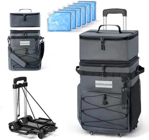 Odoland 48/72 Cans Soft Cooler with Wheels and Handle Collapsible Ice Chest Rolling Coolers on Wheels for Beach Camping Travel and Picnic