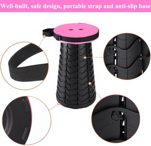 Fishboy Upgraded Collapsible Stool, 400lbs Max Weight, Lightweight But Sturdy, Portable Retractable Folding Telescoping Foldable Camping Stool for Adults Outdoor Fishing Hiking Gardening Travel BBQ