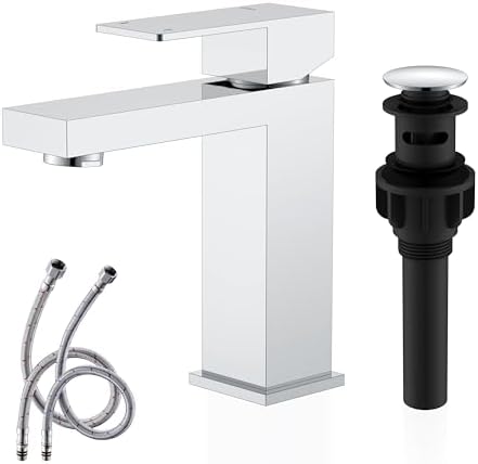 KENES Chrome Bathroom Faucet Single Handle Bathroom Sink Faucet Lavatory Vanity Faucet with Pop Up Drain & Water Supply Lines LJ-9031-5