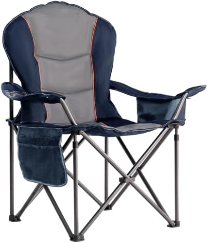 Oversized Camping Chair Heavy Duty 500LBS - Folding Outdoor Chair with Cooler Bag, Storage Pockets, Portable Collapsible Lawn Chairs for Adults (Blue & Gray)