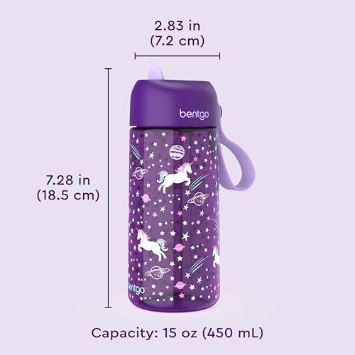 Bentgo Kids Water Bottle - Leak-Proof, Durable Tritan, BPA-Free 15 oz. Cup for Kids/Toddlers Ages 3+, Safe Sip Spout, Carrying Handle, & Dishwasher Safe for School, Sports, Daycare & Camp (Unicorn)