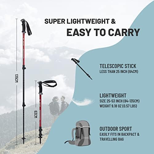 Aluminum Trekking Poles - Quick Adjustable Locks, Comfort Handle, Padded Strap, Snow Baskets - Walking Sticks Suitable for Hiking, Walking