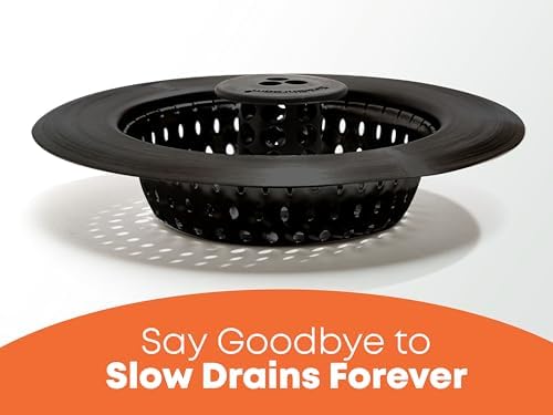 Kitchen SinkShroom Clog-Free Kitchen Sink Drain Strainer with Stopper - Sink Protector for Kitchen Sink, Stainless Steel, Matte Black