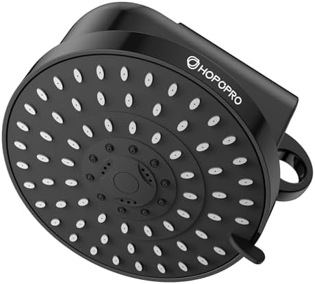 High Flow Filtered Shower Head, HOPOPRO 5 Modes High Pressure Fixed Showerhead with Filter, 2-In-1 Shower Head Filter for Hard Water, Remove 99% Chlorine, Improves Skin Hair Condition (6 Inch Black)