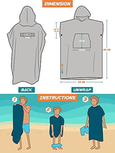 SUN CUBE Surf Poncho Changing Robe with Hood | Absorbent Quick Dry Microfiber Wetsuit Changing Towel with Pocket for Surfing Men Women