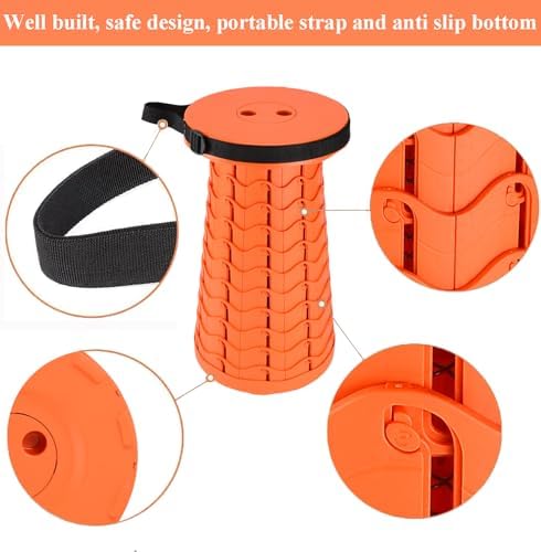 Fishboy Upgraded Collapsible Stool, 400lbs Max Weight, Lightweight But Sturdy, Portable Retractable Folding Telescoping Foldable Camping Stool for Adults Outdoor Fishing Hiking Gardening Travel BBQ