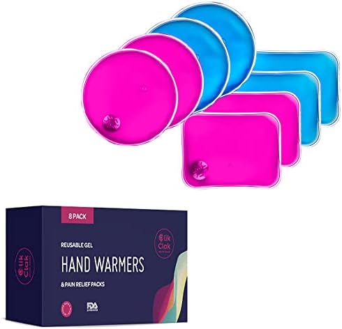 Reusable Heat Packs, Set of 8 - Gel Hand Warmer with Snap to Heat Metal Disc Technology for One Click Heating - Instant to Go Pocket Hand Warmer with Gift Packaging.