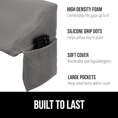 GORILLA GRIP Patent Pending Bed Wedge Pillow Headboard Gap Filler, Comfortable and Supportive High Density Foam Angled Pillows, Stay in Place Gripping Dots, Wedges Between Mattress, Full Size Gray