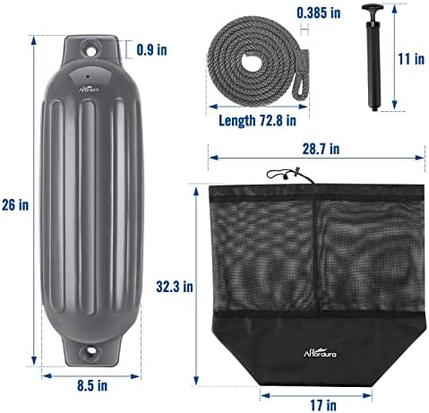 Affordura Boat Fender 4 Pack Boat Bumpers Fenders with 4 Ropes, Boat Bumpers for Pontoon Boat Fenders Inflatable