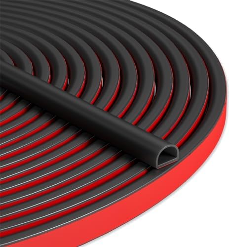Weather Stripping Door Seal - Self Adhesive Weather Strip Silicone D Shaped Seal Strip for Door Frame/Window Seal (40FT Black 3/8" W × 1/4" T)