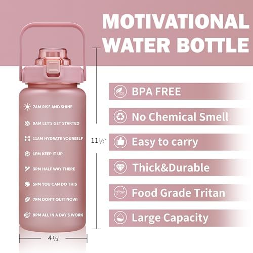 64oz,100oz,128oz Large Motivational Water Bottle with Time Marker, Leakproof & BPA Free Half Gallon Big Water Bottle with Straw Handle Tritan Frosted Water Jug for Gym,Fitness,Outdoor Sports