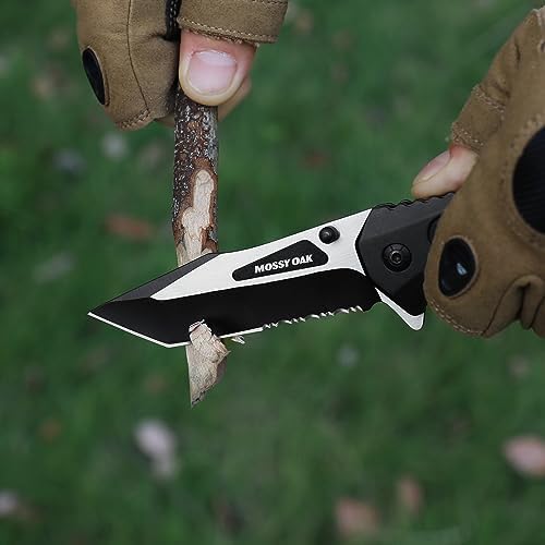 MOSSY OAK Folding Pocket Knife with Aluminium Alloy & G10 Handle, 4.75" Tactical Knife with Tungsten Steel Glass Breaker, Seatbelt Cutter, Belt Clip, Survival Knife for Emergency, Outdoor, Camping