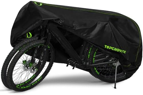 Bike Cover Waterproof Outdoor Storage for 2 Bikes, Bicycle Cover Rain Sun UV Dust Wind Proof with Storage Bag for Mountain Road Bike/Ebike (210D Black+Green, XXL Size for 2 bikes)