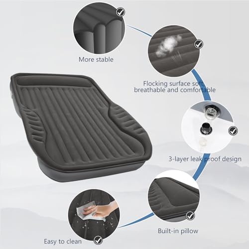 Self-Inflating SUV Air Mattress with Built in Electric Pump,car air Mattress with Pillow for Trunk,Portable car Mattress for Travle and Camping, Black