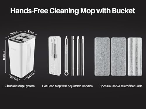 JOYMOOP Mop and Bucket with Wringer Set for Home, Flat Mop and Bucket System, Mops for Floor Cleaning and Wall Cleaner, with 3 Reusable Microfiber Mop Pads