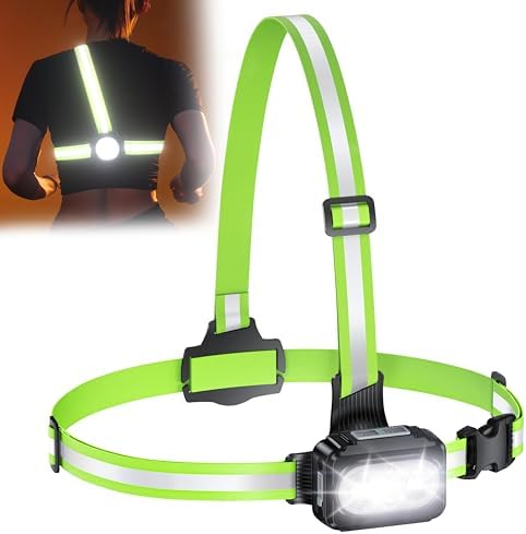 Running Lights for Runners with Reflective Straps, 500 Lumens 7 Modes & 45° Adjustable Running Light, IPX4 Waterproof Chest Running Light Vest for Night Running Hiking, 2-16h Use Time