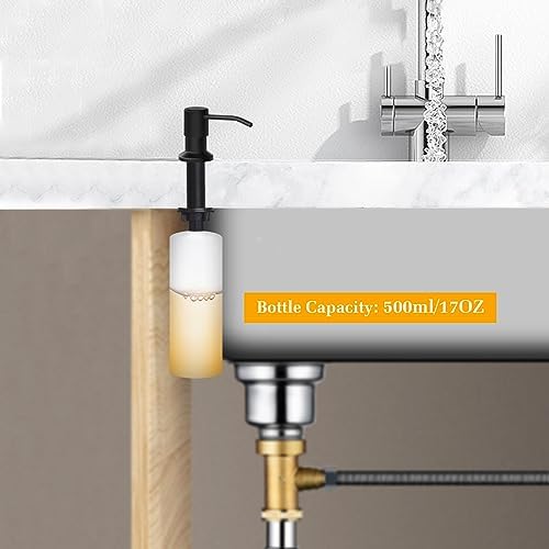 Soap Dispenser for Kitchen Sink, Built in Sink Soap Dispenser Lotion Dispenser with 17 OZ Bottle, Refill from The Top Bar Sink Soap Dispenser, Black (1 Pack)
